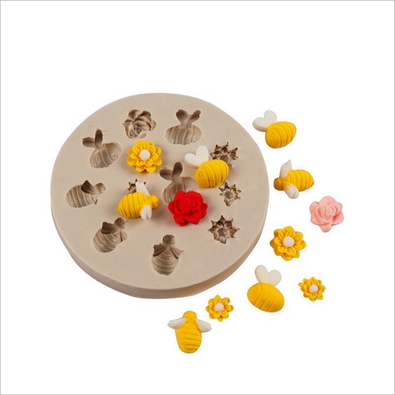 พิมพ์ซิลิโคน-ฟองดอง-กัมเพส-ลายดอกไม้และผึ้งน้อย-ตกแต่งเค้ก-สําหรับใช้ทําวุ้น-ช็อกโกแลตขนมเบเกอรี่-เทียนหอม