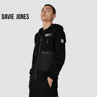 DAVIE JONES เสื้อฮู้ดดี้ มีซิป สีดำ Zipped Hoodie in black JK0030BK