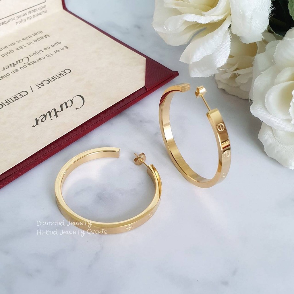 cartier-earring-ต่างหูห่วงคาเทียร์-หน้าโลโก้-งาน-stainless-steel