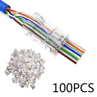 สายเคเบิลเชื่อมต่ออีเธอร์เน็ต CAT6 rj45 Cat5e Cat 5e Lan ez rj45 Pass ผ่าน 8P8C Modular Plug Super Category 5 Cat5e 100 ชิ้น