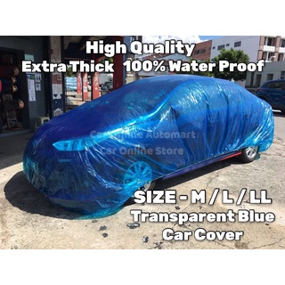 ผ้าคลุมรถยนต์ พลาสติกใส สีฟ้า หนาพิเศษ กันนํ้ํา 100% ขนาด M Saloon L Mpv Suv LL Mpv XL 4X4