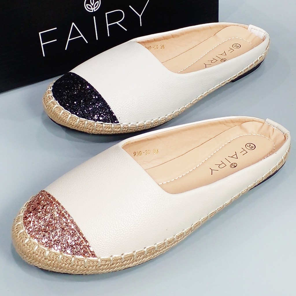 ภาพสินค้ารองเท้าส้นแบน 999-30 เปิดส้น หัวกากเพชร พื้นนุ่มใส่สบาย FAIRY จากร้าน fairyfine บน Shopee ภาพที่ 4