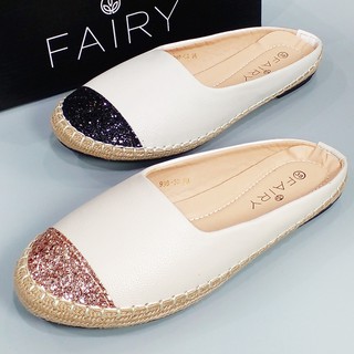 ภาพขนาดย่อของภาพหน้าปกสินค้ารองเท้าส้นแบน 999-30 เปิดส้น หัวกากเพชร พื้นนุ่มใส่สบาย FAIRY จากร้าน fairyfine บน Shopee ภาพที่ 4