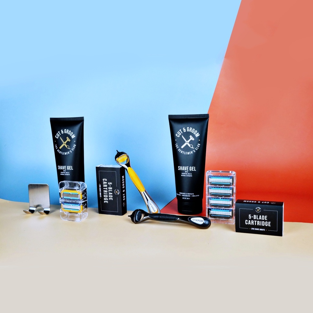cut-amp-grooms-gentleman-starter-set-ด้ามโกนหนวดเจนเทิลแมน-มีดโกนหนวดชนิด-5-ใบมีด-เจลโกนหนวด-และที่แขวนด้ามโกนหนวด