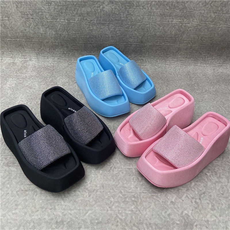 ใหม่-sparkling-ladies-sandals-platform-wedge-sandals-สีชมพู-amp-สีดำ