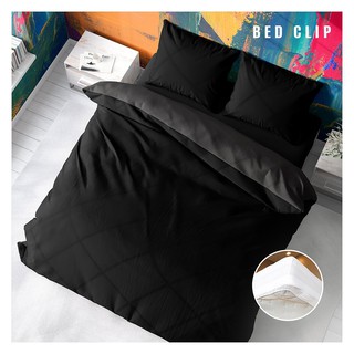 ผ้าปูที่นอน ชุดผ้าปูที่นอน 5 ฟุต 3 ชิ้น BED CLIP MICROTEX สีดำ เครื่องนอน ห้องนอน เครื่องนอน BEDDING SET BED CLIP MICROT