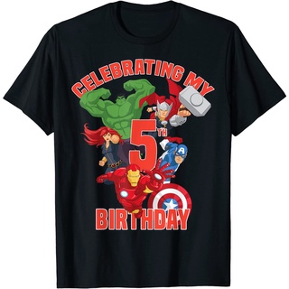 [100% Cotton] เสื้อยืด ผ้าฝ้ายแท้ พิมพ์ลาย Avengers Celebrating My 5th Birthday สําหรับผู้ชาย