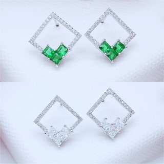 Miss Earring ต่างหูติดหูทรงสี่เหลี่ยม Modern Earrings อะไหล่เงิน มี 2 สี ใส / เขียว น่ารัก คุณภาพสูง