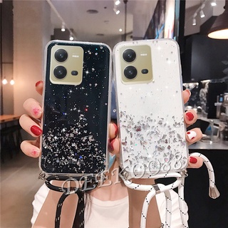 เคสโทรศัพท์มือถือ VIVO Y35 Y22S Y22 Y16 Y02S V25 5G V25e 4G Phone Case Bling Glitter Transparent Clear TPU Softcase Back Cover With Strap Neck Rope Smartphone Casing VIVOV25e VIVOY35 VIVOY16