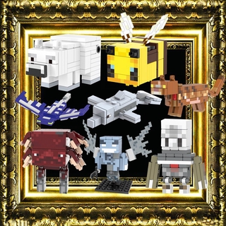 เข้ากันได้กับ Leging Minecraft Phantom Strider Bee Polar Bear Agent Dolphin Cat Vex ของขวัญวันเกิดรุ่นอาคารบล็อกของเล่นสําหรับเด็ก