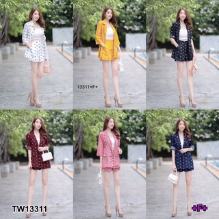 สอบถามก่อนสั่ง** TW13311  Set 2 ชิ้น เสื้อปกสูทรแขนยาวลายจุด