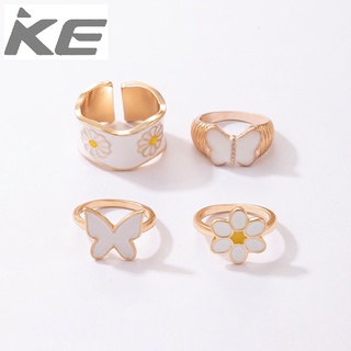 Jewelry Four-piece flower drip ring set White butterfly geometric ring set for girls for women