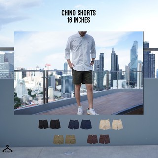 กางเกงขาสั้นผู้ชาย 16 นิ้ว ผ้าชิโน่ คอตตอน 100% Chino Shorts : Olive green สีเขียวขี้ม้า