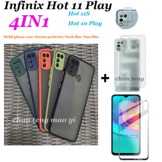 (4IN1) เคสโทรศัพท์มือถือแบบแข็ง กันกระแทก กันรอยเลนส์กล้อง พร้อมฟิล์มแข็ง ฟิล์มเลนส์ สําหรับ Infinix Hot 11 Play 10Play 11S 11S NFC Infinix Note 11 S