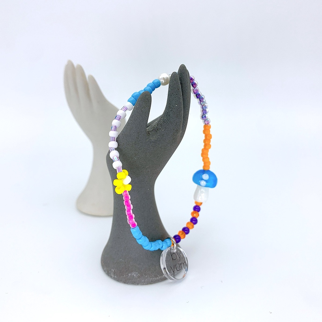 byyum-handmade-products-in-korea-mushroom-pendant-and-colorful-beads-bracelet