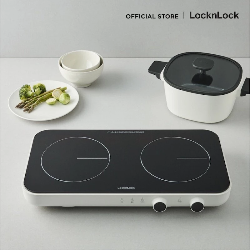 LocknLock เตาแม่เหล็กไฟฟ้าคู่ Square Double Induction รุ่น EJI326WHT