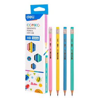 ดินสอไม้ HB Deli C011-HB Graphite Pencil HB ดินสอ ทรงหกเหลี่ยม แพ็ค 12 แท่ง