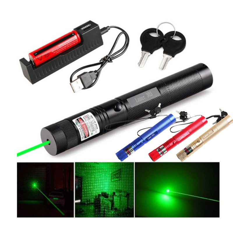 เลเซอร์แรงสูงแสงเขียว-10000m-เลเซอร์พ้อยเตอร์-5mw-green-laser-pointer-แสงสีเขียว-เครื่องชาร์จ-ถ่านชาร์จ