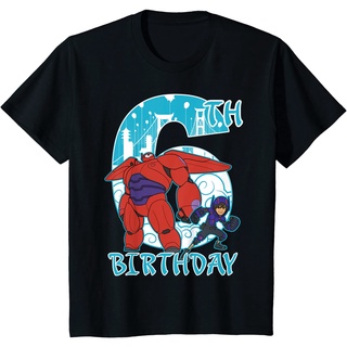 เสื้อยืดผ้าฝ้ายพรีเมี่ยม เสื้อยืด พิมพ์ลายกราฟิก Disney Big Hero 6 Baymax Hiro 6th Birthday สําหรับผู้ชาย