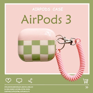 เคสหูฟัง ลายตาราง สีเขียวมัทฉะ สําหรับ compatible AirPods 3gen compatible AirPods 2gen