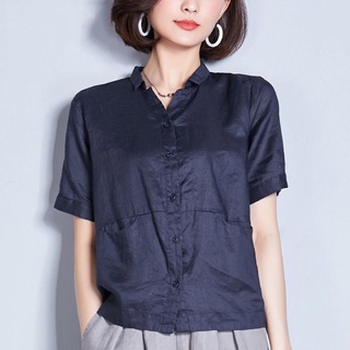 ♟✠ใหม่ ผ้าฝ้ายลินินแขนสั้น 2021 ฤดูร้อน niche เสื้อผู้หญิงเกาหลีสไตล์สั้นหลวมเสื้อลินินเสื้อผู้หญิง