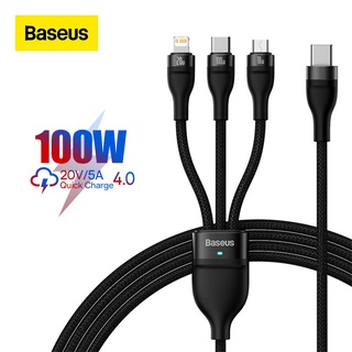 Baseus 3 in 1 สายเคเบิล USB C PD20W 100W QC18W สายชาร์จโทรศัพท์ Micro USB Type C สําหรับ Phone 13 12 Xiaomi HUAWEI