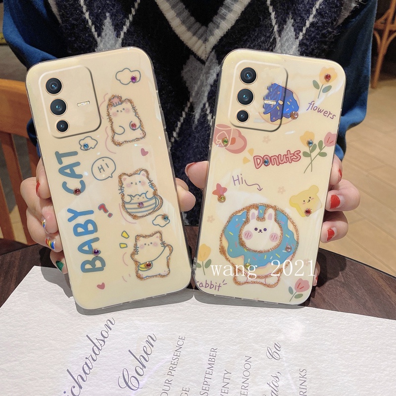 2022-new-casing-เคส-vivo-v23-v23-pro-5g-phone-case-glitter-rhinestone-cute-cat-and-rabbit-cartoon-lens-protection-soft-case-เคสโทรศัพท