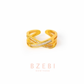 Bzebi แหวนเพชร ทอง 18K ทองแท้ ผู้หญิง ทอง ทองชุบ ทองคำ สไตล์เกาหลี กันสนิม ปรับได้ เครื่องประดับแฟชั่น เครื่องประดับพรีเมี่ยม คุณภาพสูง พร้อมกล่อง สําหรับผู้หญิง 1092r