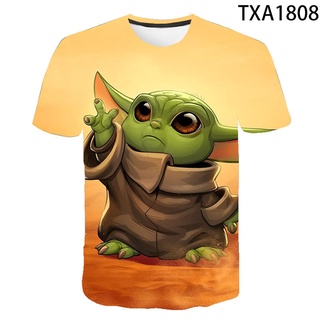 ใหม่ เสื้อยืดลําลอง แขนสั้น พิมพ์ลาย Disney Baby yoda แนวสตรีท แฟชั่นฤดูร้อน สําหรับเด็กผู้ชาย ผู้หญิง