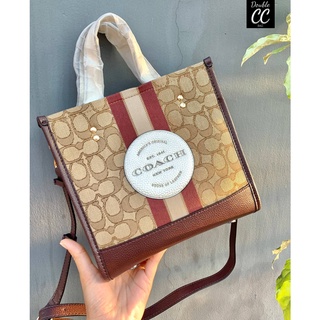 (แท้ 💯%‼ Factory) COACH FIELD TOTE 22 IN SIGNATURE JACQUARD WITH STRIPE AND COACH PATCH