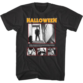 เสื้อยืดผ้าฝ้ายพิมพ์ลาย เสื้อยืดคอกลมFunny Mens tshirt Halloween Horror Movie Stills Mens T Shirt Scary Film Michael My