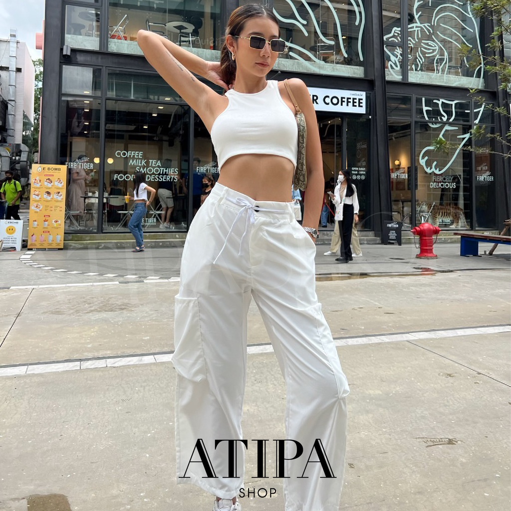 atipashop-hi-end-cargo-lisa-กางเกงคาร์โก้-กางเกงขายาว-ทรงคาร์โก้-ทรงกระบอก-กระเป๋าข้าง