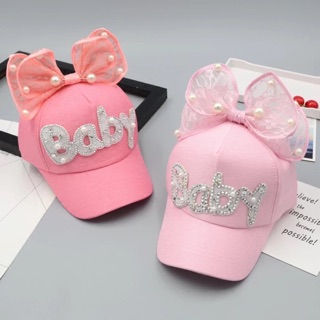 (ส่งจากไทย เร็ว1-2วัน)หมวกแฟชั่นเด็ก มีโบว์ ปักลาย Babyสวยมากๆ