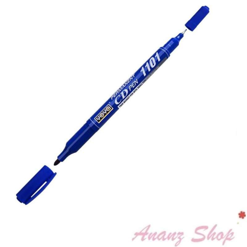 ปากกาเคมี-ปากกามาร์คเกอร์-ปากกาเขียนแผ่นซีดี-2-หัว-0-4-มม-แพ็ค-5-ด้าม-สีน้ำเงิน-yoya-1101
