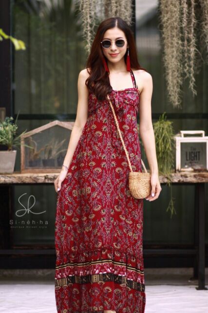 maxi-dress-ปริ้นลายลายดอกแต่งเชิงชายสีสีสันสดใสลายสวยมากๆค่าาสีคมชัด