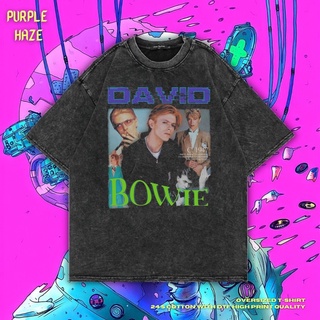 เสื้อยืดวงดนตรีเสื้อยืด โอเวอร์ไซซ์ ขนาดใหญ่ สีม่วง | หินล้างทําความสะอาด | เสื้อเชิ้ต ลาย David Bowie | เสื้อยืด ขนาดให