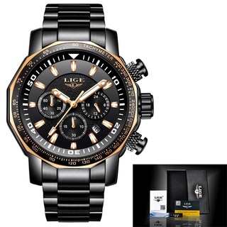 LIGE Fashion Brand Men Watch Chronograph Full Steel Business Quartz Clock Military Sport Waterproof Watch Man