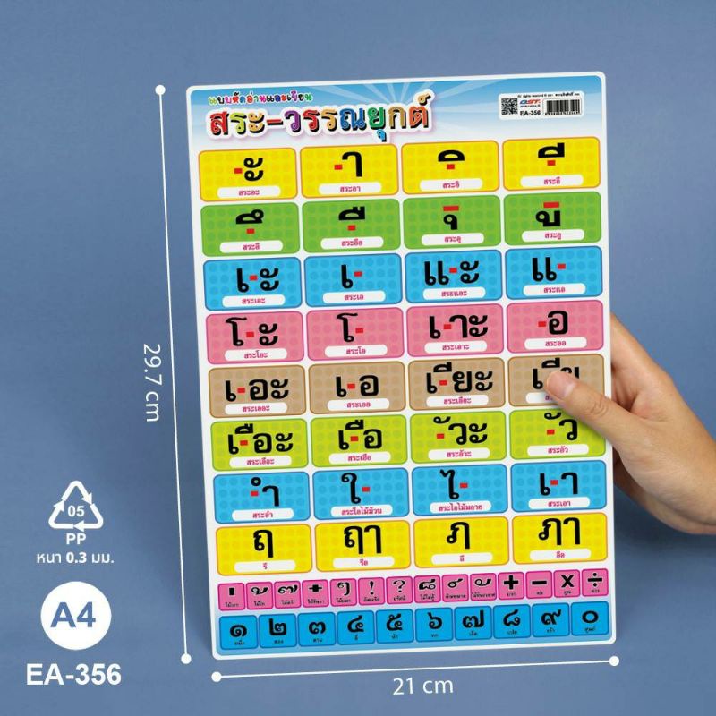 กันน้ำ-โปสเตอร์สระ-ขนาด-a4-แบบหัดอ่านและหัดเขียน-สระ-วรรณยุกต์ไทย-ea-356-2winbooktoys