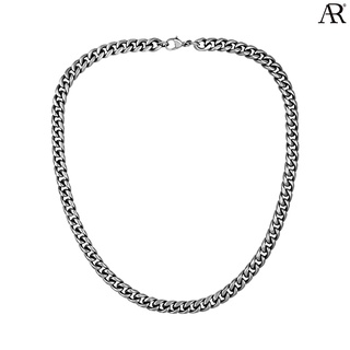 ANGELINO RUFOLO Necklace ดีไซน์ 10 mm. Curb Chain สร้อยคอ Stainless Steel 316L(สแตนเลสสตีล)คุณภาพเยี่ยม สีเงิน