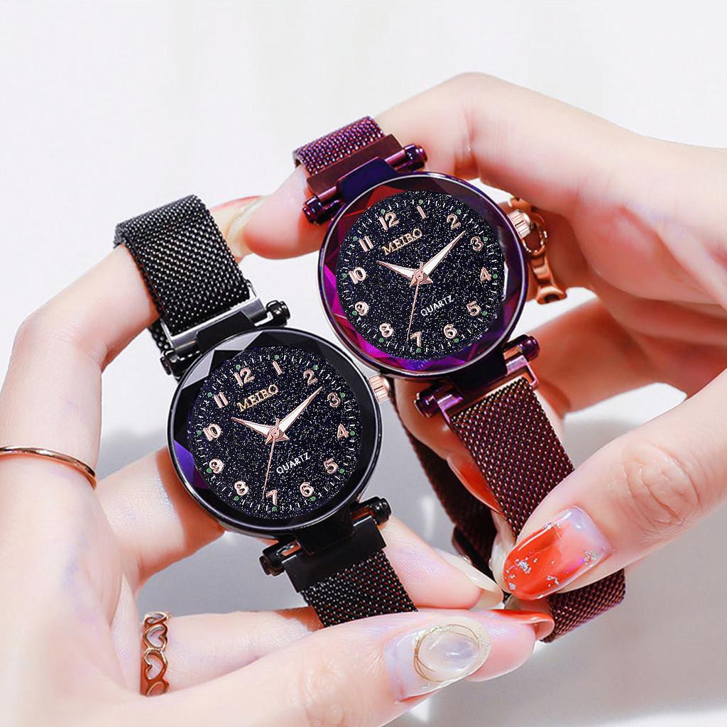 นาฬิกาผู้หญิง-korea-style-นาฬิกา-ข้อมือ-แฟชั่น-สวย-ดวงดาว-ระยิบระยับ-หน้าปัดกว้าง-เห็นตัวเลขชัด