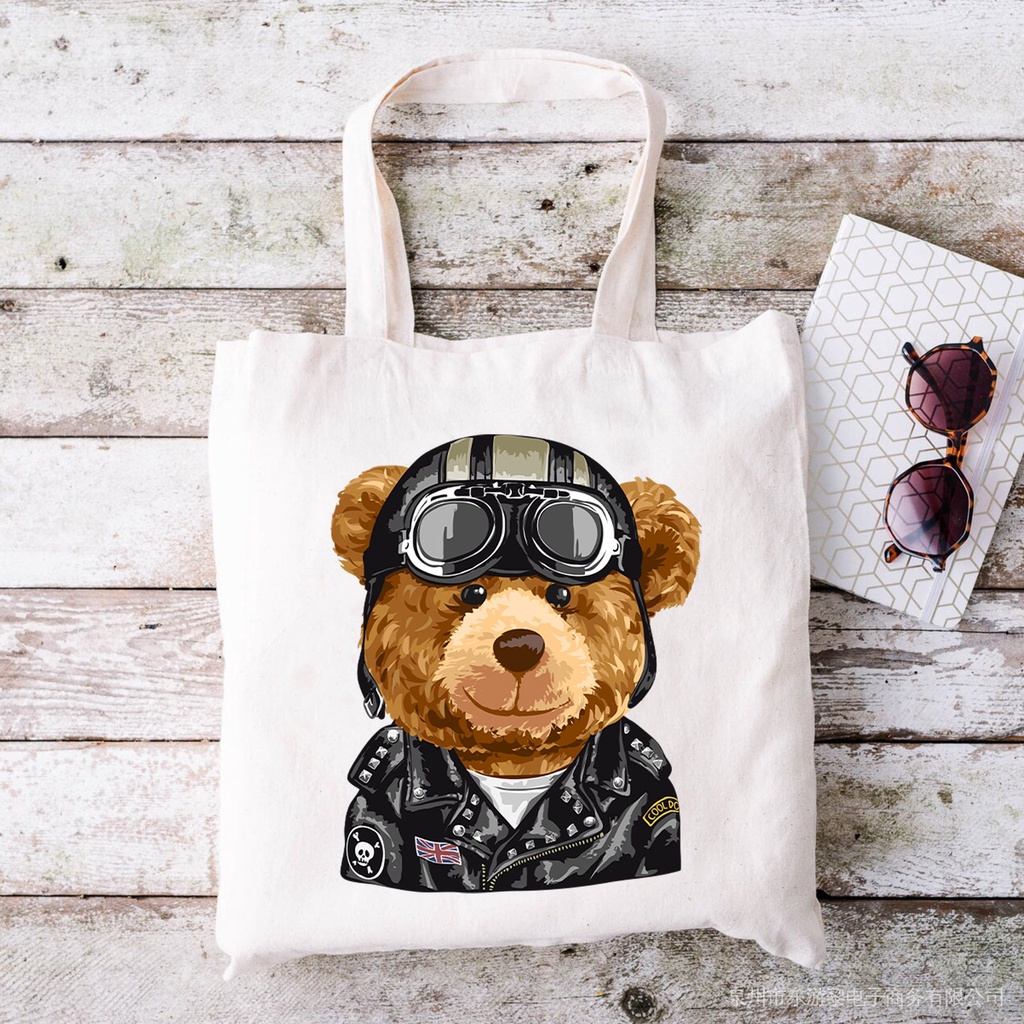 blingpaw-กระเป๋าช้อปปิ้ง-ผ้าฝ้าย-100-พิมพ์ลายหมีเท็ดดี้-ใช้ซ้ําได้