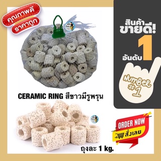 Ceramic Ring สีขาวมีรูพรุน แบ่งขาย ถุงละ 1kg. (เซรามิคริง มีรูพรุนสูง ใช้เป็นที่อยู่ของจุลินทรีย์ )