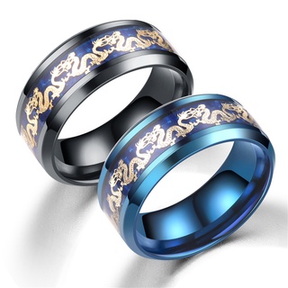 สินค้า แหวนเหล็กไทเทเนียม คาร์บอนไฟเบอร์ ลายมังกร สีดํา สีฟ้า แฟชั่นใหม่ สําหรับผู้ชาย และผู้หญิง 2022