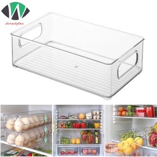 Refrigerator Organizer Bins Stackable Fridge Organizers Storage Box with Cutout Handles for Freezer Cabinets