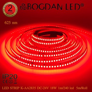 LED STRIP K-AA2835-240-RED DC-24V  18W/1M IP20 ยี่ห้อBOGDAN LED แอลอีดีไฟเส้นสำหรับตกแต่ง 1200LED/5M 90W/5M Grade A