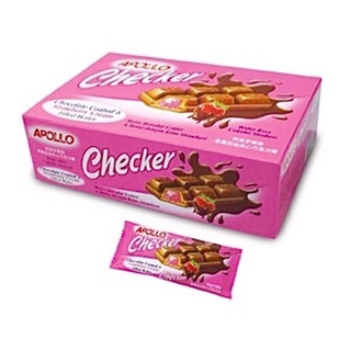 🍓Apollo Checker Chocolate Coated &amp; Strawberry Cream Wafer Bar 432g อพอลโล่ เชคเกอร์ เคลือบช็อกโกแลตและครีมสตรอว์เบอร์รี่
