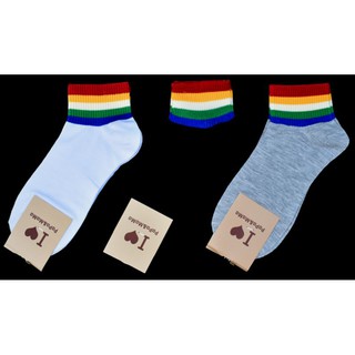 ถูก​ 🔥🔥และดี 🚩🚩🚩พร้อมส่งทุกวัน ถุงเท้าแฟชั่น 🌈ลายสายรุ้ง 🌈ฟรีไซส ถุงเท้าข้อกลาง ลายทางสีสันสด Rainbow socks รหัส Ch-095