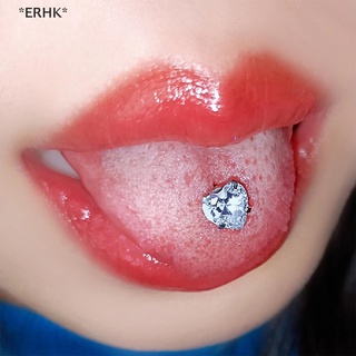 Erhk จิวเจาะลิ้น เหล็กไทเทเนียม รูปหัวใจ ประดับคริสตัลเพทาย