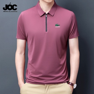 เสื้อโปโลแขนสั้นลําลอง คอปก ผ้าเรยอน แต่งซิป แฟชั่นสําหรับผู้ชาย