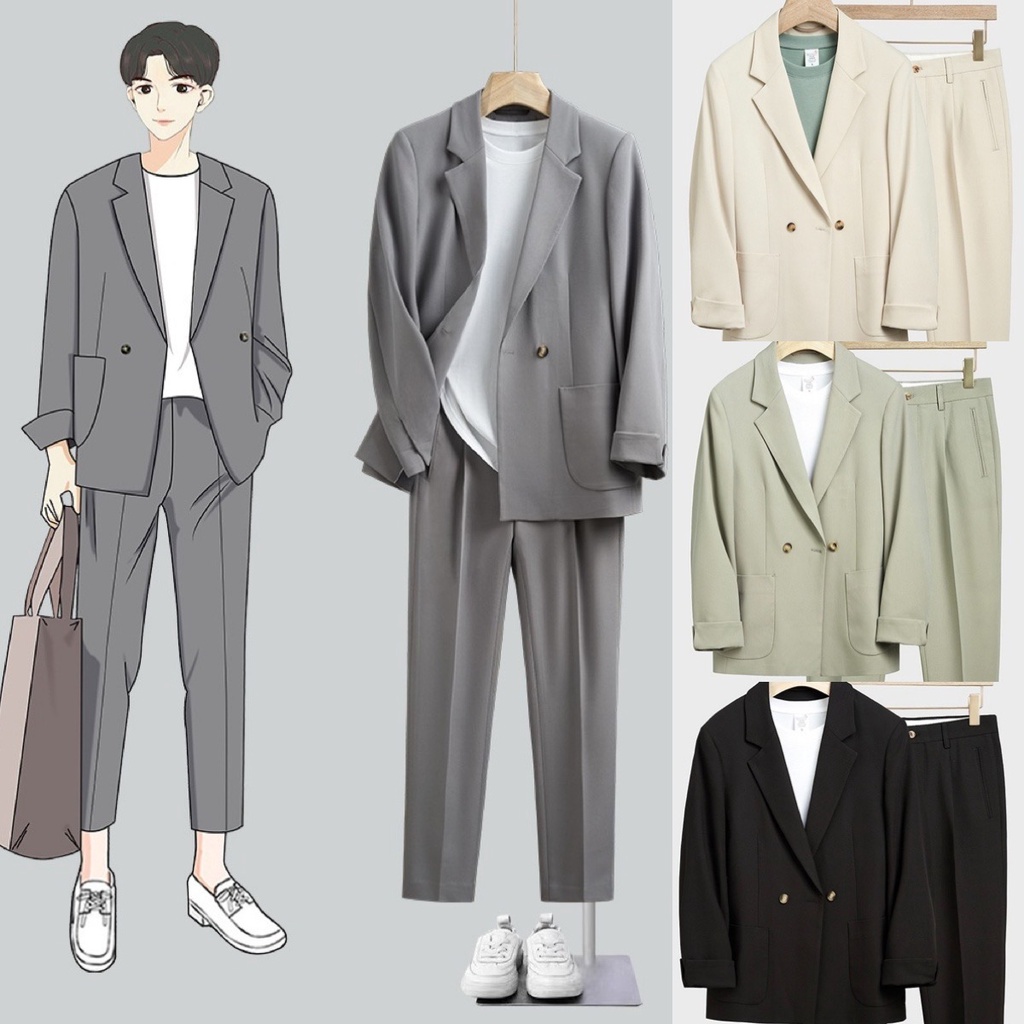 ภาพหน้าปกสินค้าSEOULSHIRTS PREMIUM ชุดเซ็ท เสื้อสูท Blazer + กางเกงขายาว รุ่นสีพื้นกระดุมคู่ สไตล์เกาหลี ผ้าหนา ทรงสวย SET05